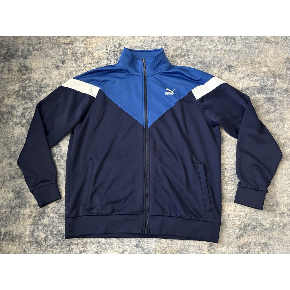 [595299-06] Mens Puma ICONIC MCS TRACK JACKET SZ 2XL Blue White Peacoat Full Zip